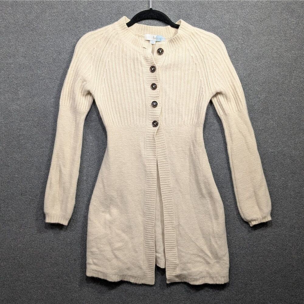 Boden Wool Cardigan Womens 2 Longline Button Cream Sweater Prep Neutral Chic